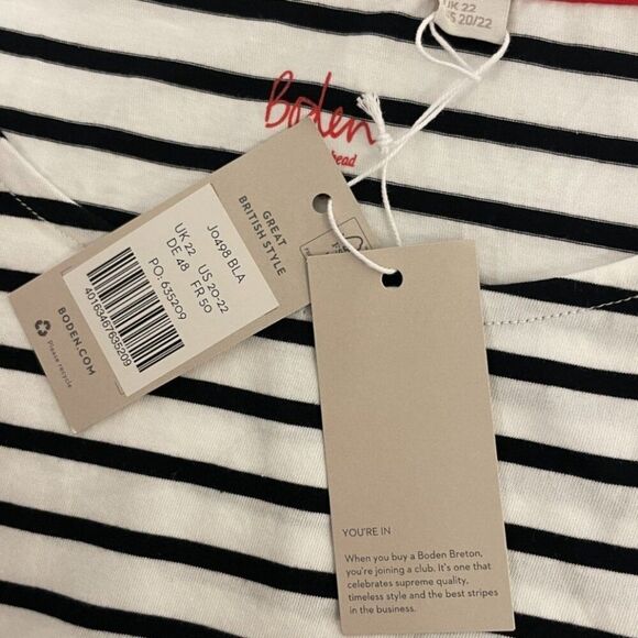 Boden Womens Top Shirt UK 22 US 20-22 White Black Striped Long Sleeve J0498 NWT - Picture 5 of 10